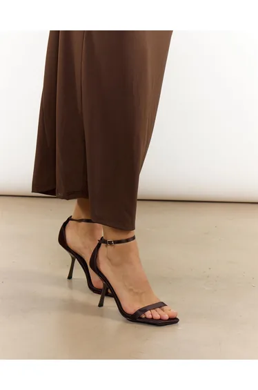 Brown Square Toe Buckle Heels