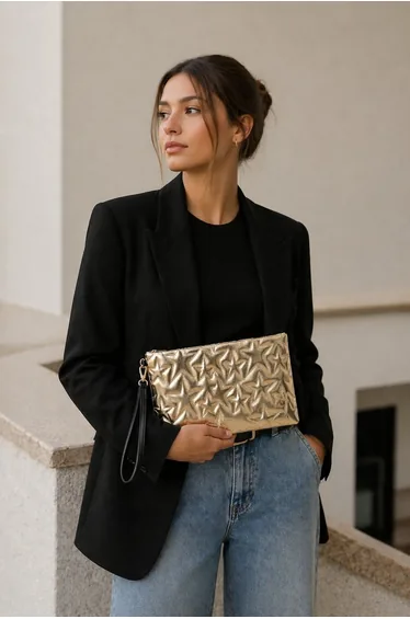 Shiny Women's Handbag with Star Pattern - Stylish Clutch Bag