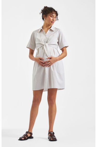 Bronte Tie Up Maternity Dress Natural/White