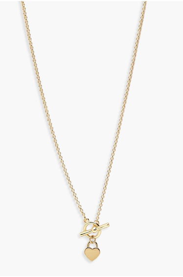 T-Bar & Heart Necklace - gold
