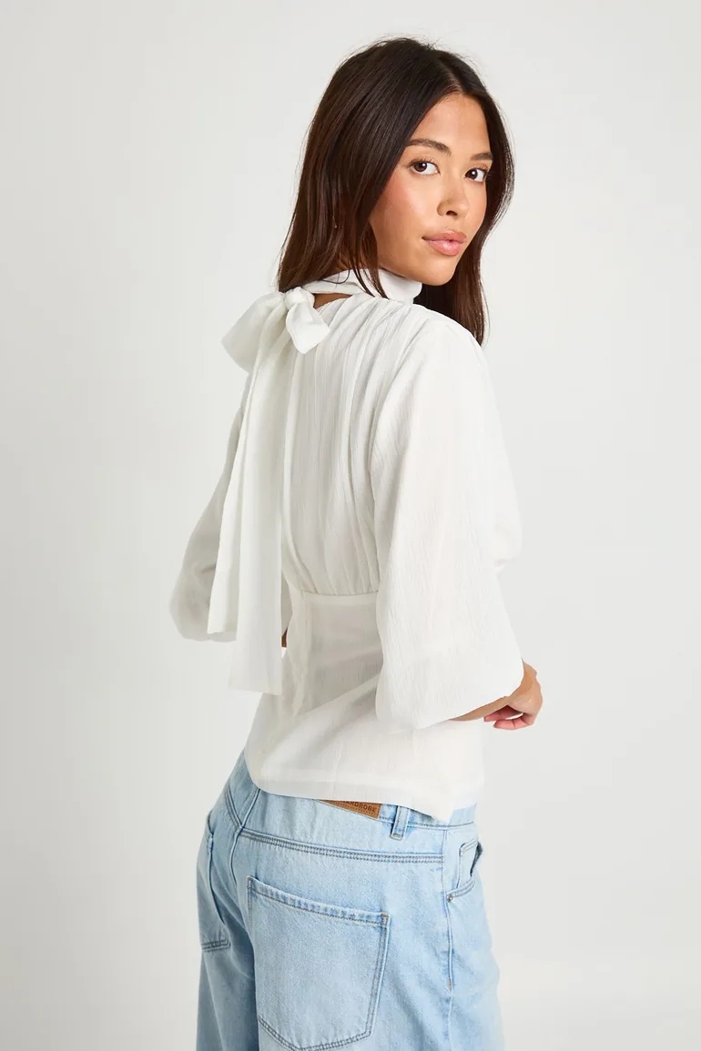 Chiffon Angel Sleeve Blouse - ivory - 2