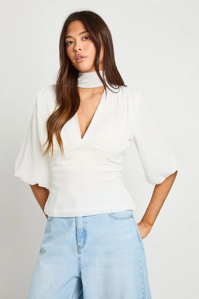 Chiffon Angel Sleeve Blouse - ivory - 1