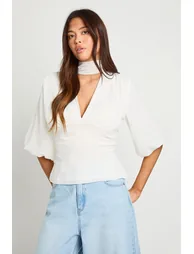 Chiffon Angel Sleeve Blouse - ivory - 1