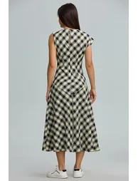 Check Print Asymmetric Dress - 2