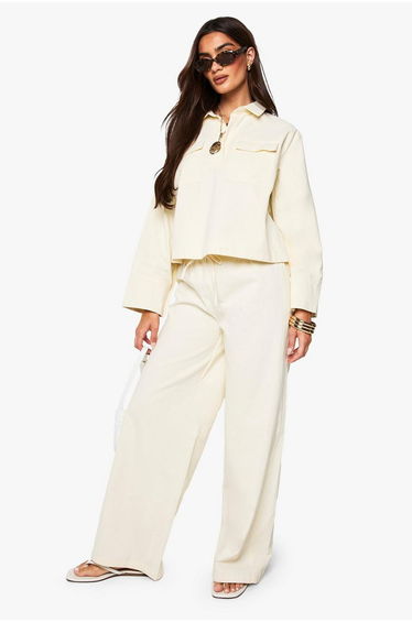 Twill Collard Spilt Cuff Shirt - ecru
