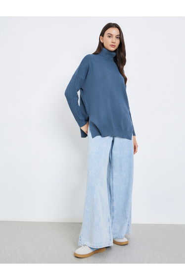 Solid Turtle Neck Long Sleeve Oversized Sweater