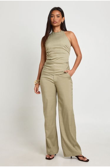 Marl Mid Rise Tailored Trouser - green