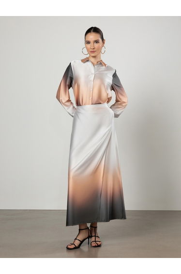 Ambre Print Buttoned Satin Tunic