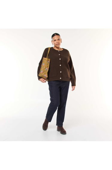 Chunky knit cardigan with fancy buttons BROWN
