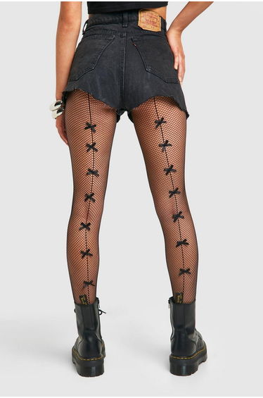 Festival Bow Seam Detail Fishnet Tights