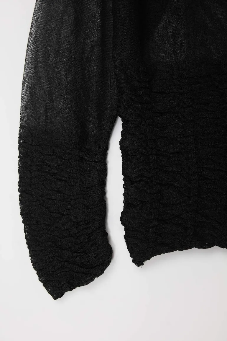 Black Boat Neck Transparent Knitwear Sweater - 5