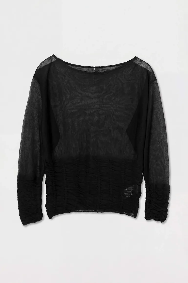 Black Boat Neck Transparent Knitwear Sweater - 4