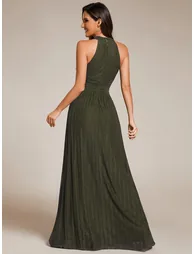 ever EVERLAINE|Halter Neck Pleated Glittery Formal Evening Dress with Empire Waist - 1