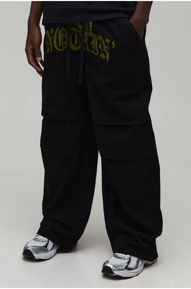 Baggy Crotch Print Twill Trouser - black