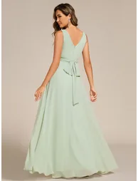 ever SAUYER|Strapless Pleated V-Neck A-Line Maxi Chiffon Bridesmaid Dress - 1