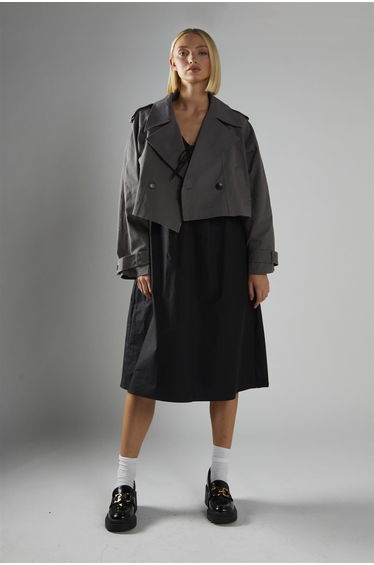 Charcoal Cropped Trench-Coat
