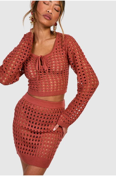 Crochet Mini Skirt - clay