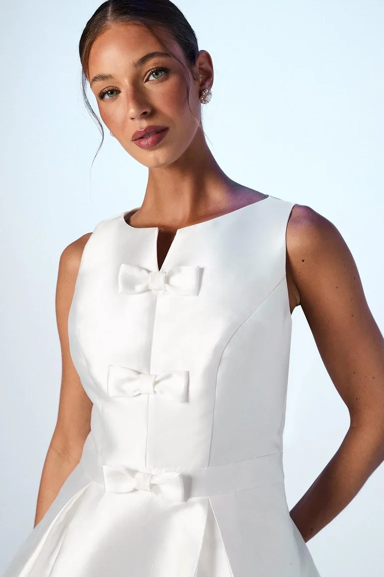 Bow Detail Full Skirt Midi Dress - 3