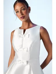 Bow Detail Full Skirt Midi Dress - 3