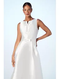 Bow Detail Full Skirt Midi Dress - 1
