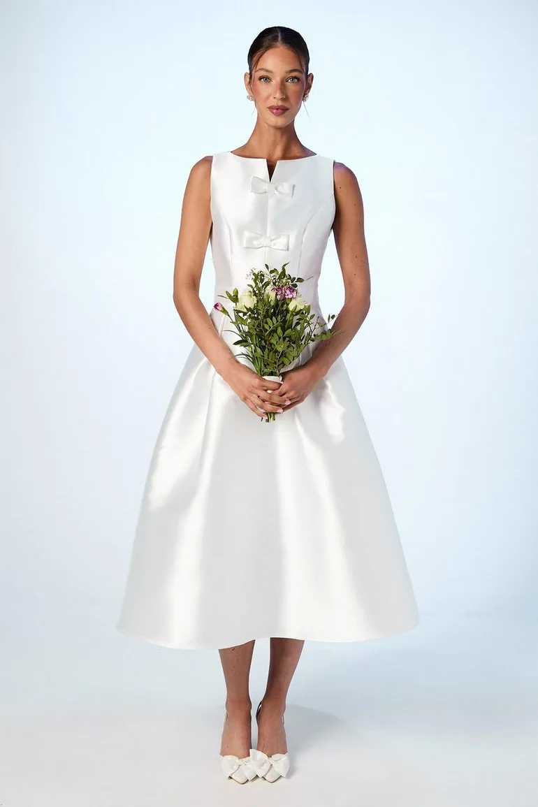 Bow Detail Full Skirt Midi Dress