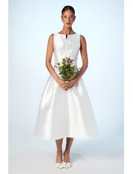 Bow Detail Full Skirt Midi Dress