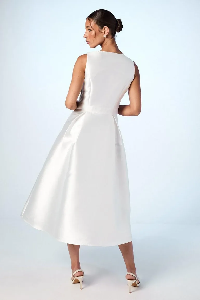 Bow Detail Full Skirt Midi Dress - 2