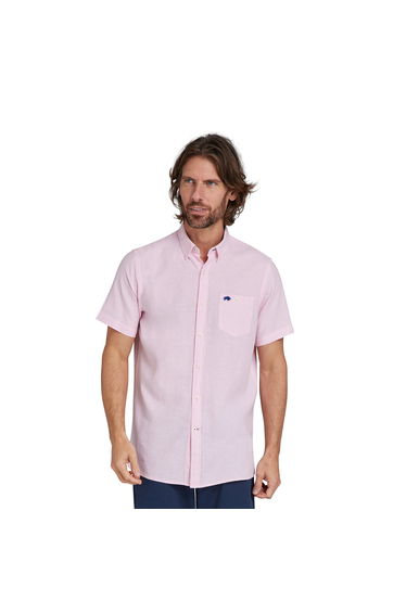 Raging Bull Mens Classic Linen Short-Sleeved Shirt - Pink