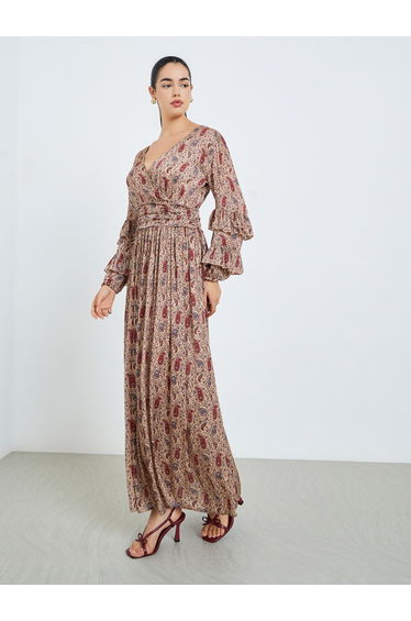Women Paisley Printed Pleated Maxi Dress