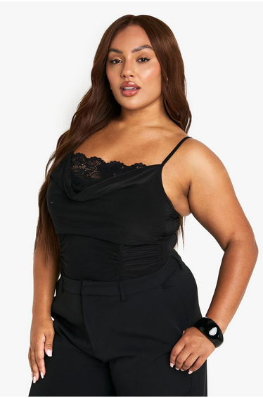 Plus Lace Insert Slinky Bodysuit