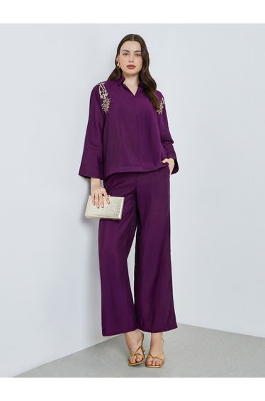 Purple Sequin Detail Top and Pants Co-Ords