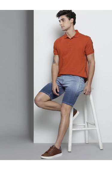 Men Blue Slim Fit Solid Denim Shorts