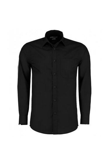 Kustom Kit Mens Long Sleeve Tailored Poplin Shirt - Black