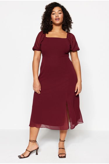 Red Plus Chiffon A-Line Midaxi Skater Dress