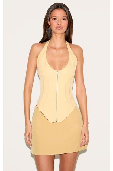 Butter Yellow Boned Dip Hem Corset