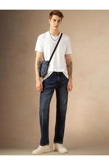 Mid Rise Straight Fit Faded Jeans