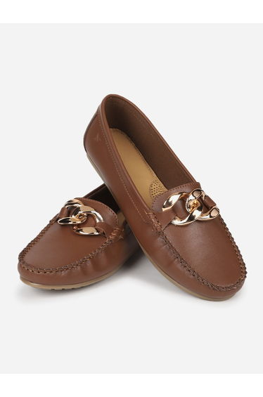 Brown Bliss Chain Decor Cushioned Loafers