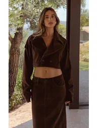 Brown Faux Suede Cropped Trench - 6