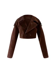 Brown Faux Suede Cropped Trench - 5