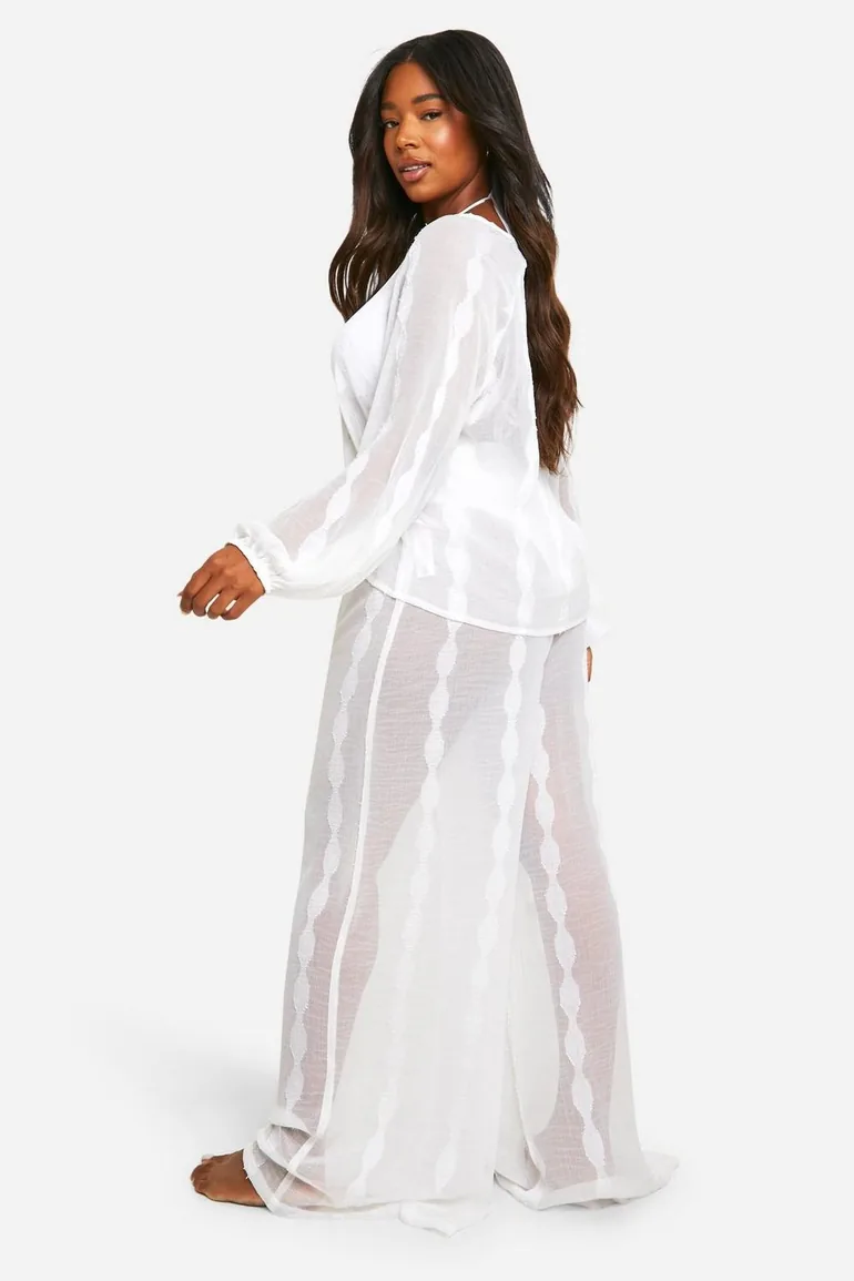 Plus Stripe Chiffon Beach Trouser Set - 1