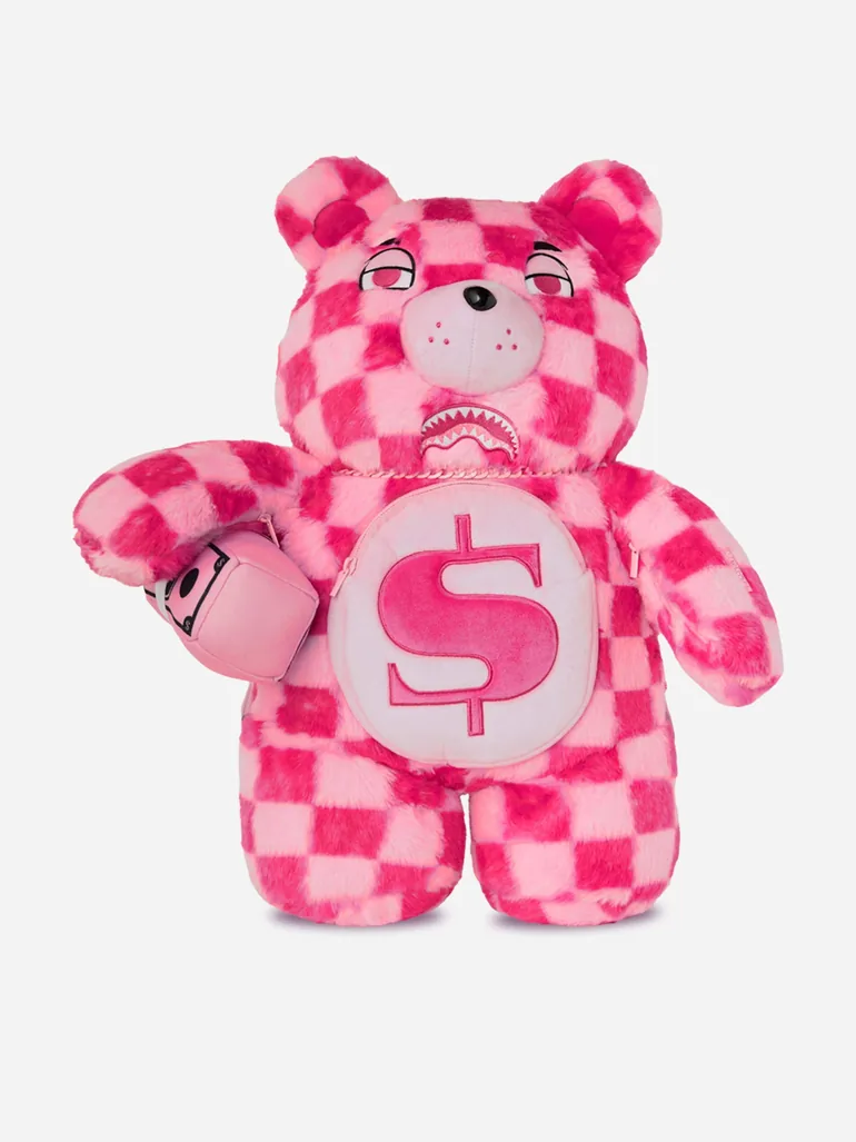 Sprayground Girls Fur Check Money Bear Backpack in Pink (63cm