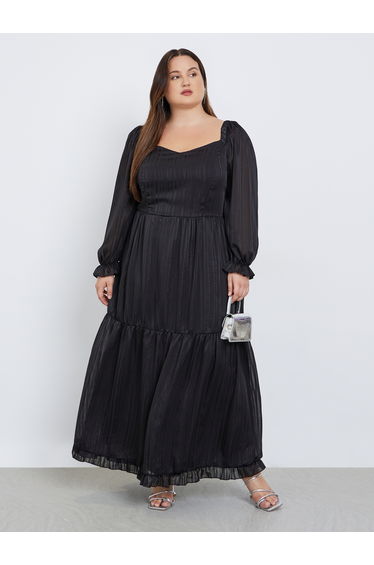 Plus Size Lurex Sweetheart Neck Maxi Dress