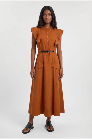 Petite Viscose Linen Woven Halter Neck Midi Dress