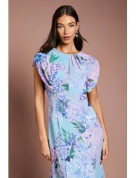 فستان ميدي شيفون بأكمام كاب بطبعة أزهار - 1