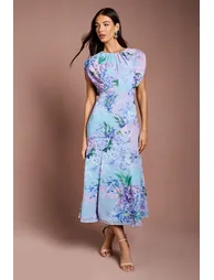 فستان ميدي شيفون بأكمام كاب بطبعة أزهار