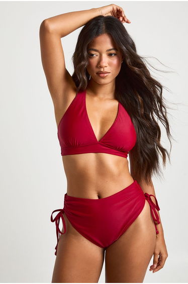 Plunge Halterneck Bikini Top - burgundy