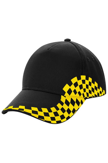 Beechfield Unisex Grand Prix Baseball Cap - Black/Yellow