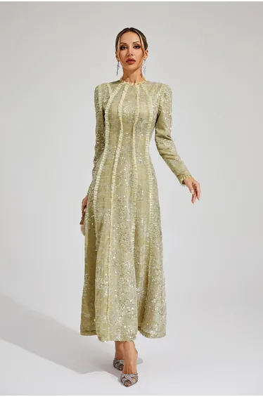 Odelette Apricot Sequin Maxi Dress