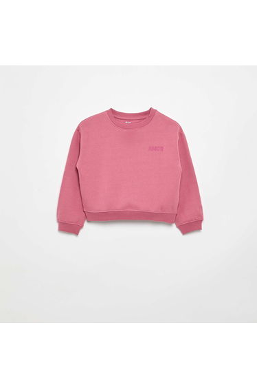 Fleece sweatshirt with chest print PINK