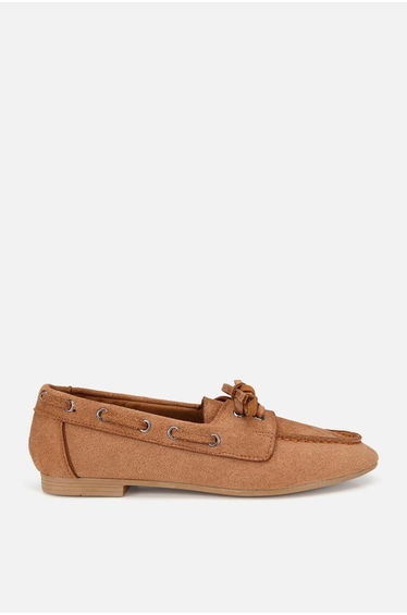 Women's tan suede lace-up loafers